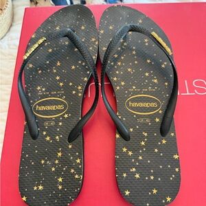 Havaianas Black and Gold Starry Flip Flops